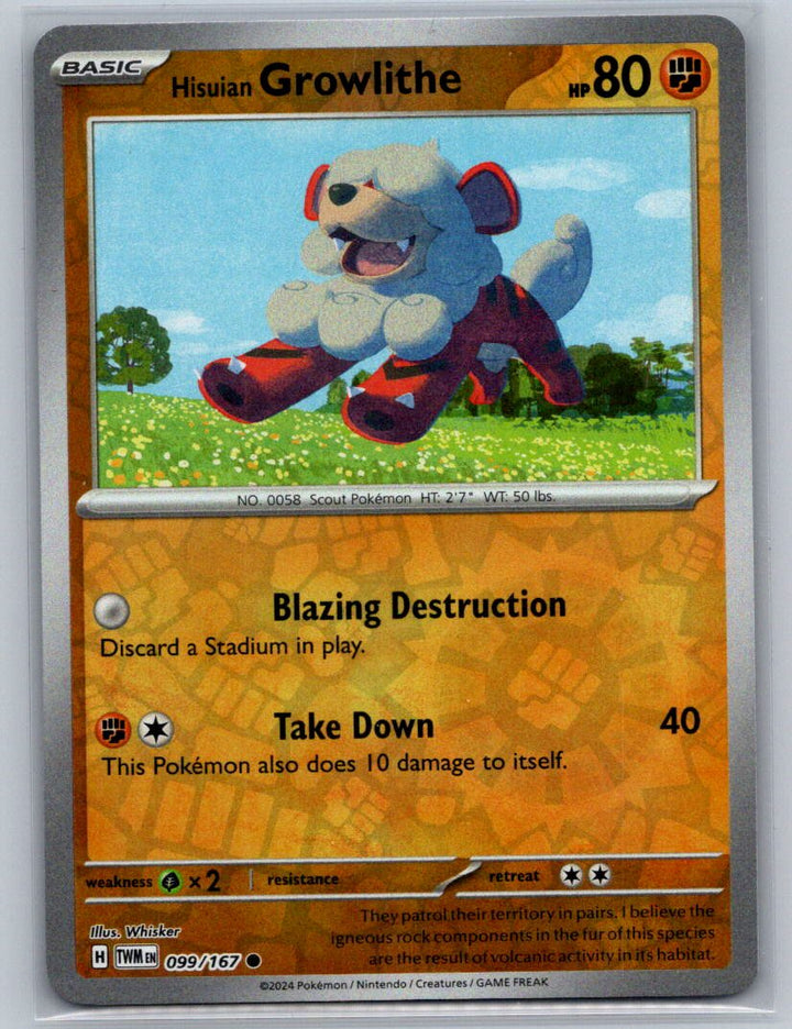 Hisuian Growlithe - Reverse Holo Common SV06: Twilight Masquerade 099/167 NM