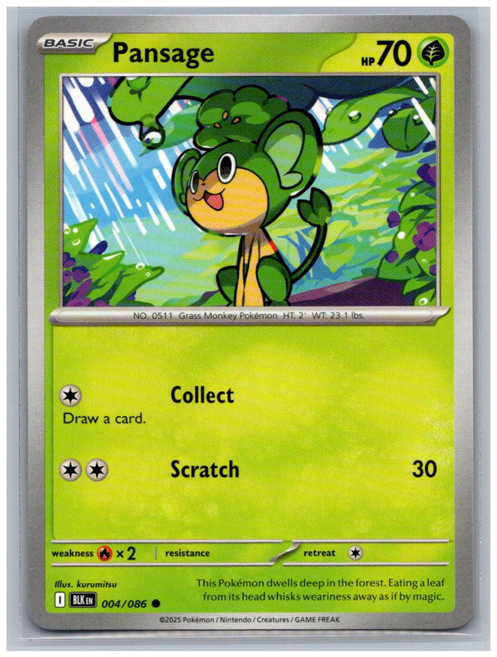 Pansage Common SV: Black Bolt 004/086 NM