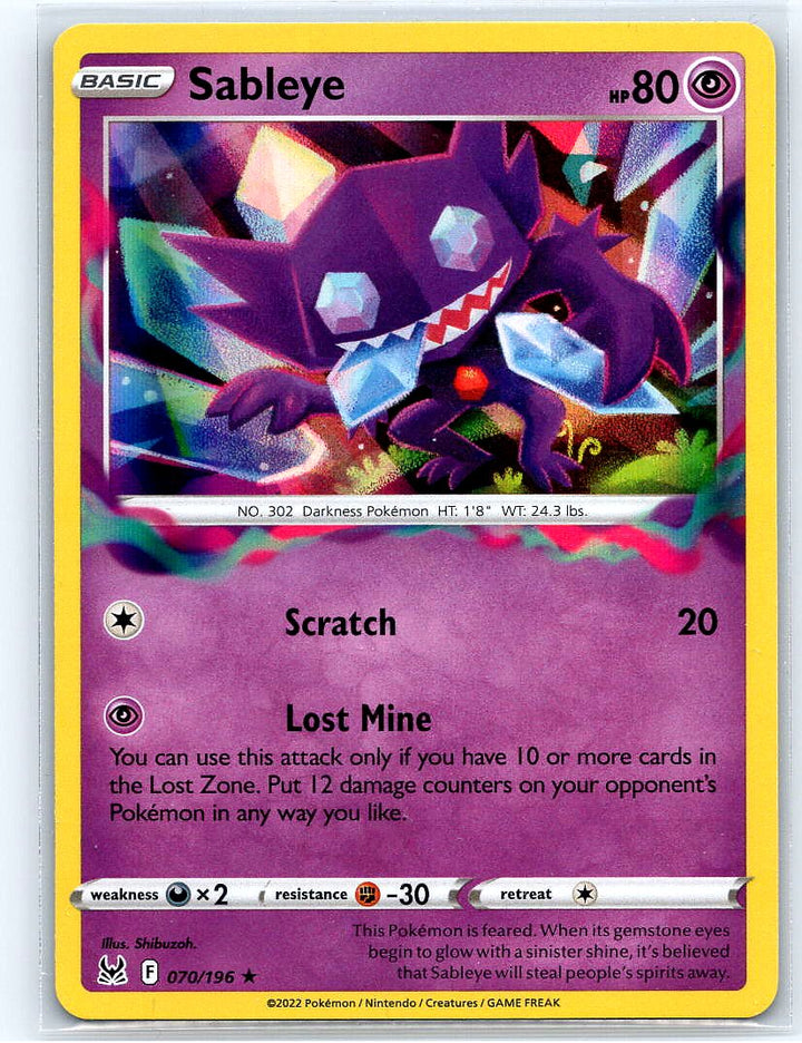 Sableye Holo Rare SWSH11: Lost Origin 070/196 NM