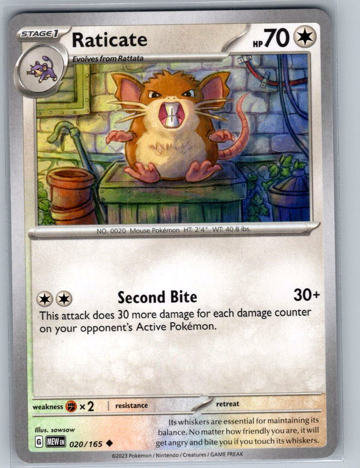 Raticate Uncommon SV: Scarlet & Violet 151 020/165 NM