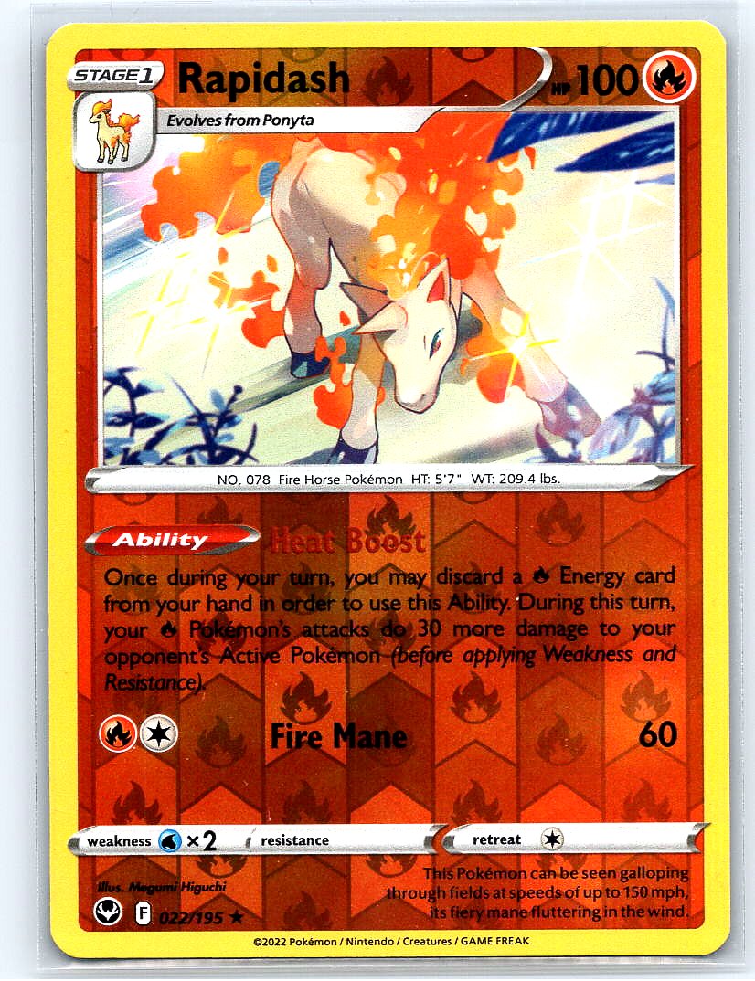 Rapidash Reverse Holo Holo Rare SWSH12: Silver Tempest 022/195 NM