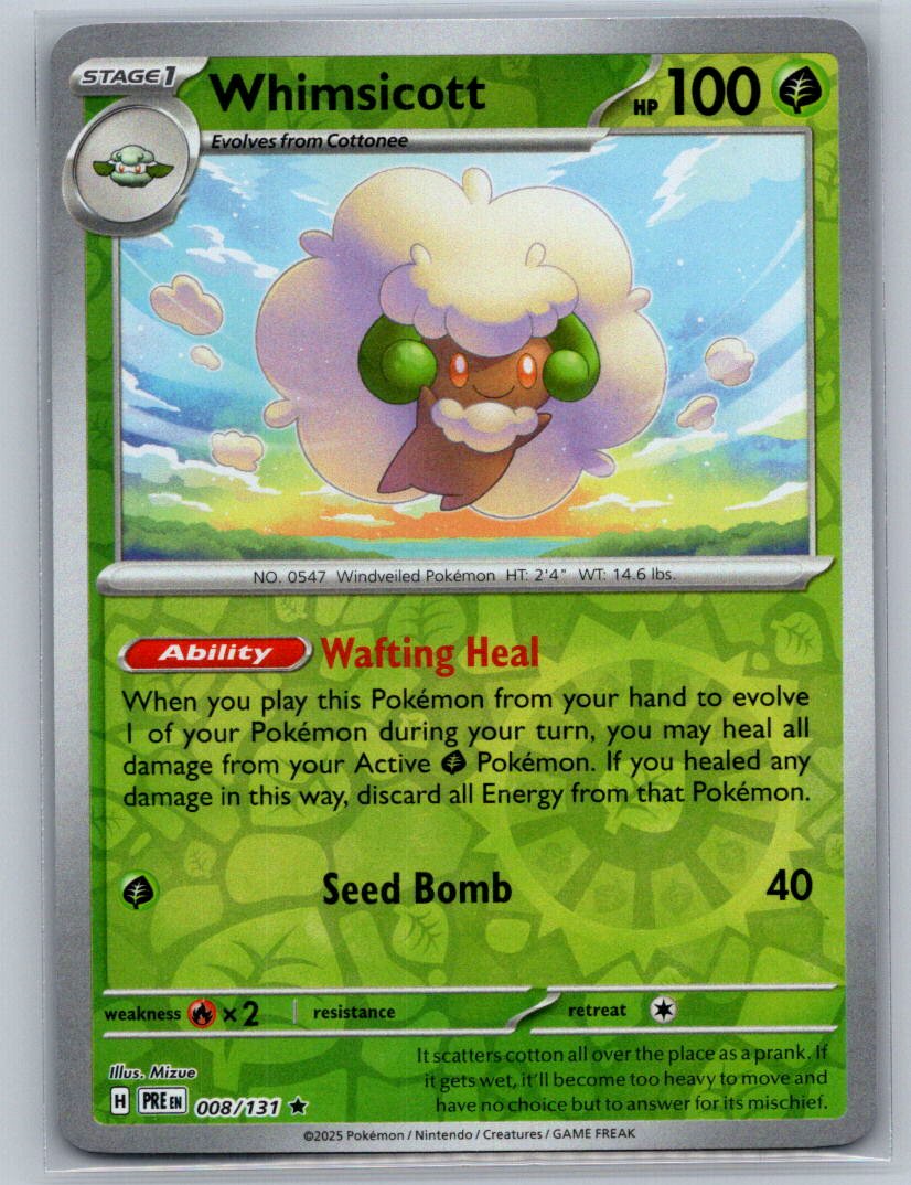 Whimsicott Reverse Holo Rare SV: Prismatic Evolutions 008/131 NM