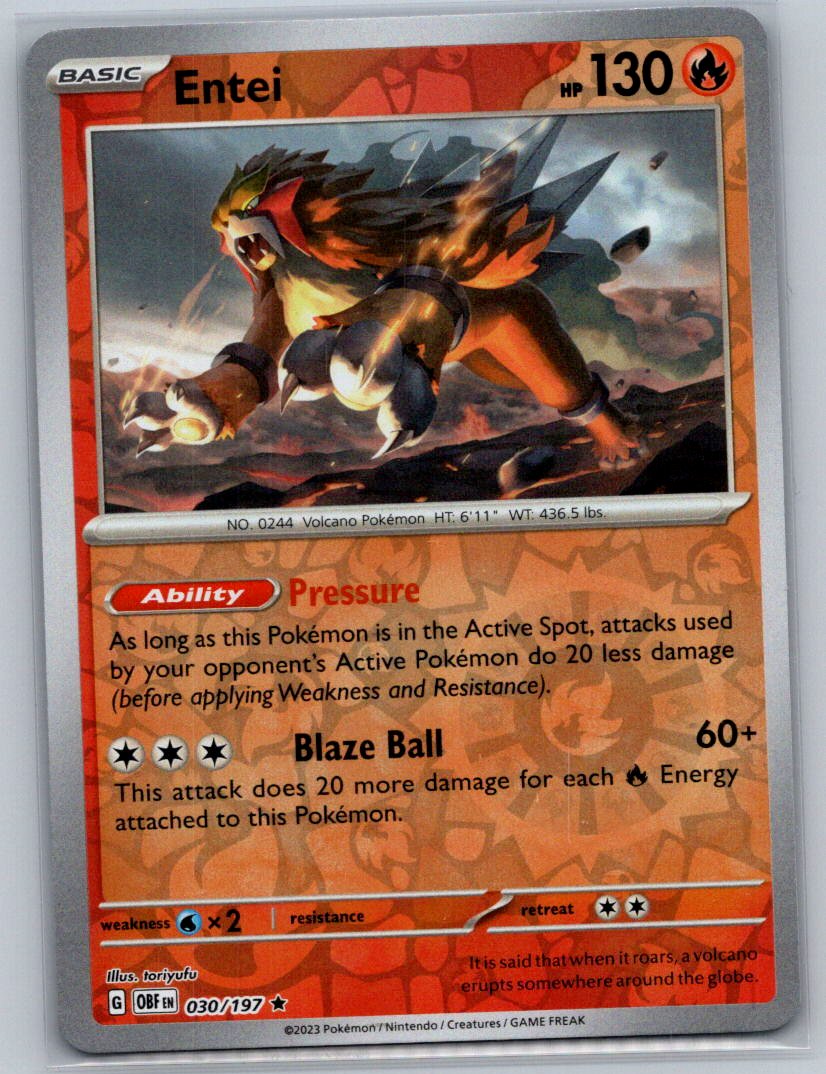 Entei Reverse Holo Rare SV03: Obsidian Flames 030/197 NM