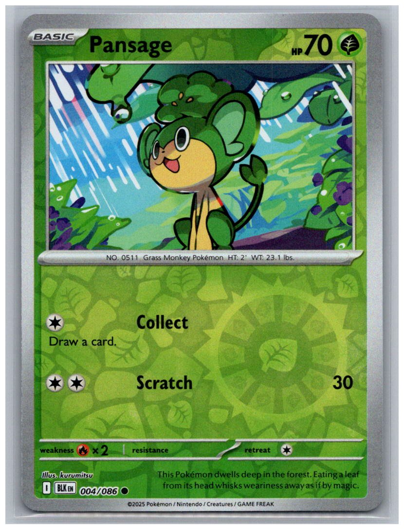 Pansage Reverse Holo Common SV: Black Bolt 004/086 NM